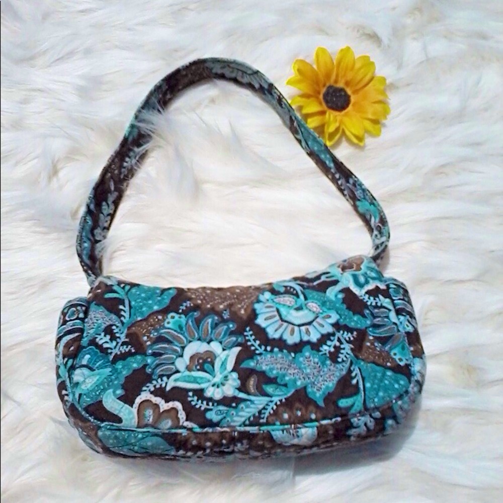 Vera Bradley Blue Brow Quilted Floral Paisley Pattern Cloth Shoulder Hand Bag